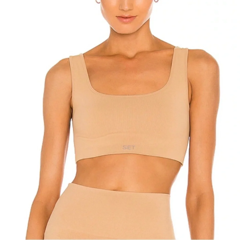 🌟SET ACTIVE🌟 X REVOLVE BOX CUT SEAMLESS RIBBED SPORTS BRA NUDE PAMPAS SZ S